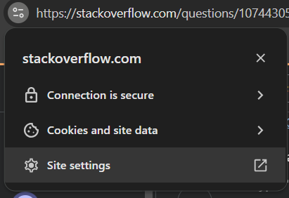 screenshot of the chrome site settings menu