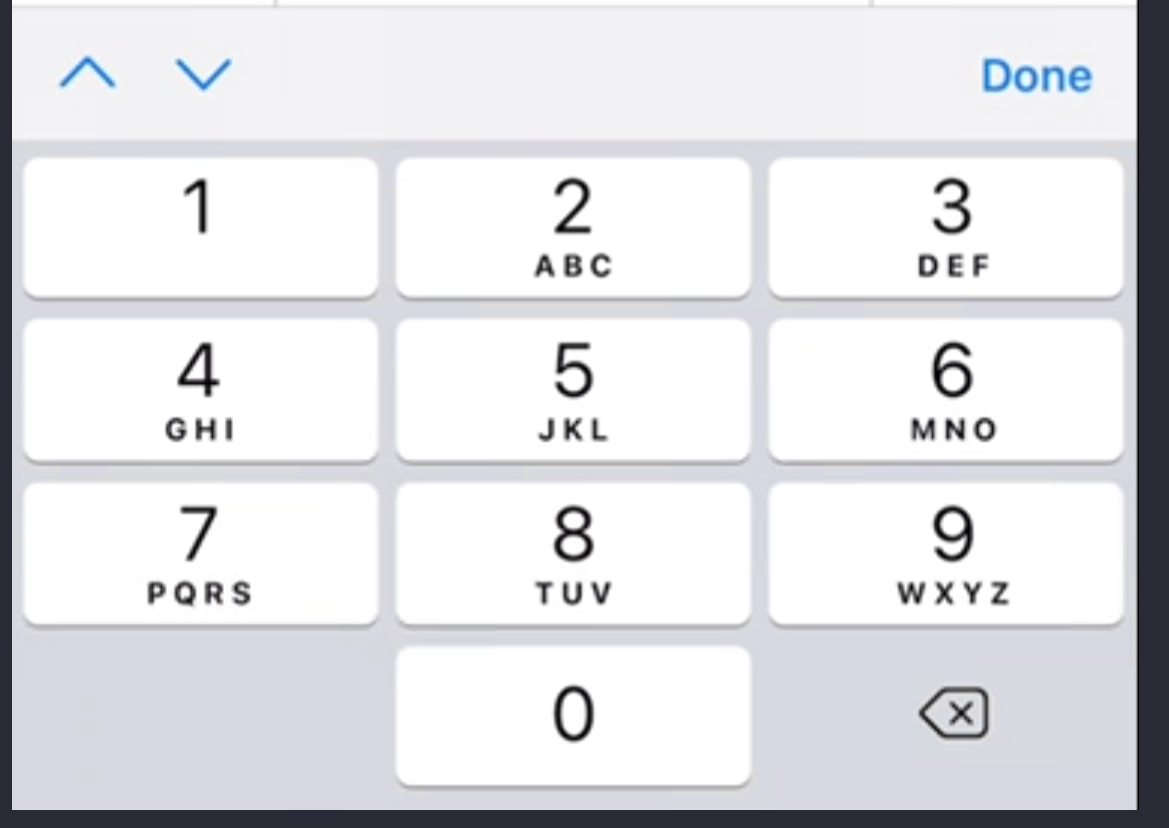 screenshot of IOS keyboard showing only the 10 large number keys